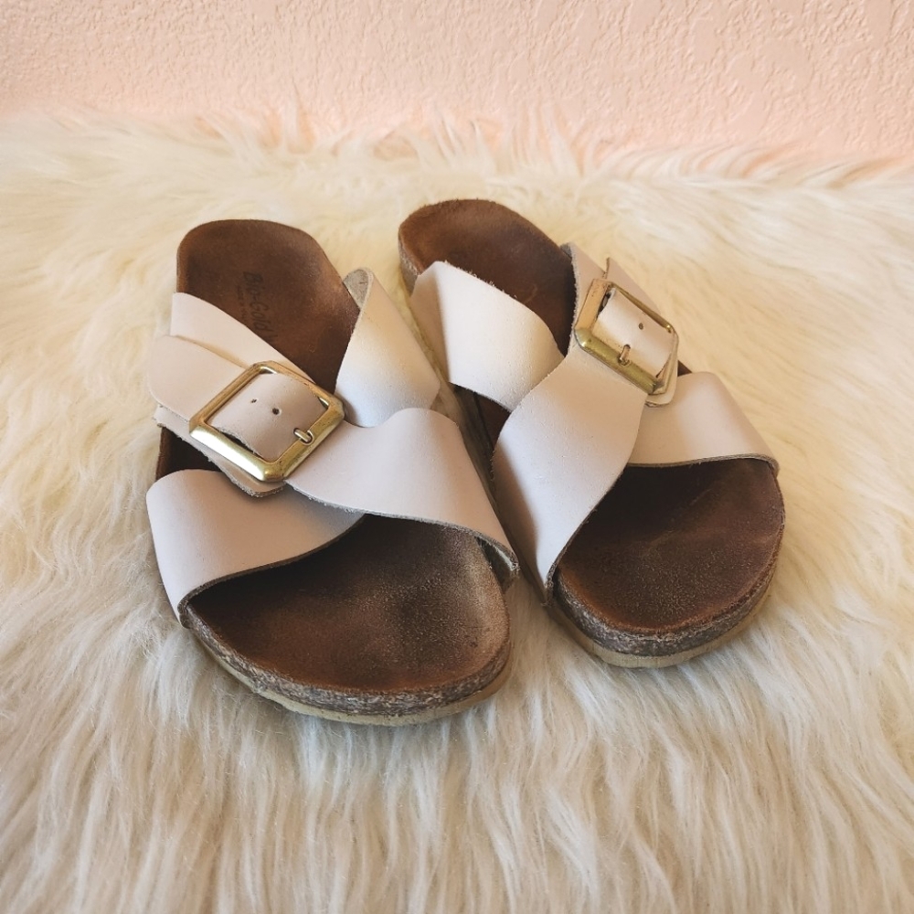 Bio-Gold Beige Made In Italy Slip On Slide Criss Cross Sandals